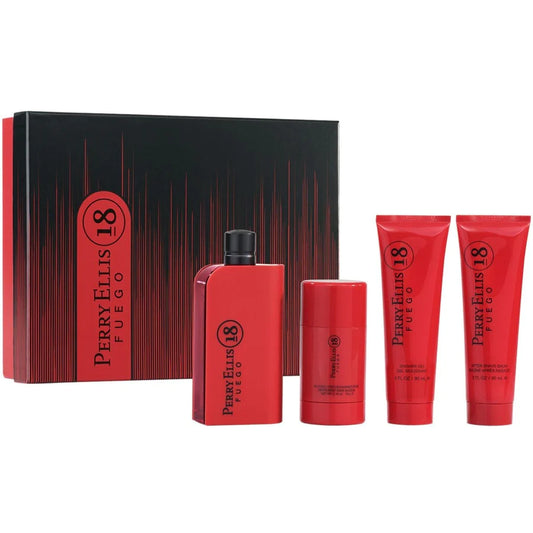 PERRY ELLIS 18 FUEGO EDT (M) / 4 PC SP 100 ML; DEODORANT; SG 90 ML; AS 90 ML;