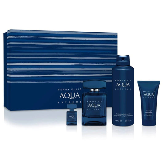 PERRY ELLIS AQUA EXTREME EDT (M) / 4 PC SP 100 ML; BS 200 ML; SG 50 ML; SP 7.5 ML