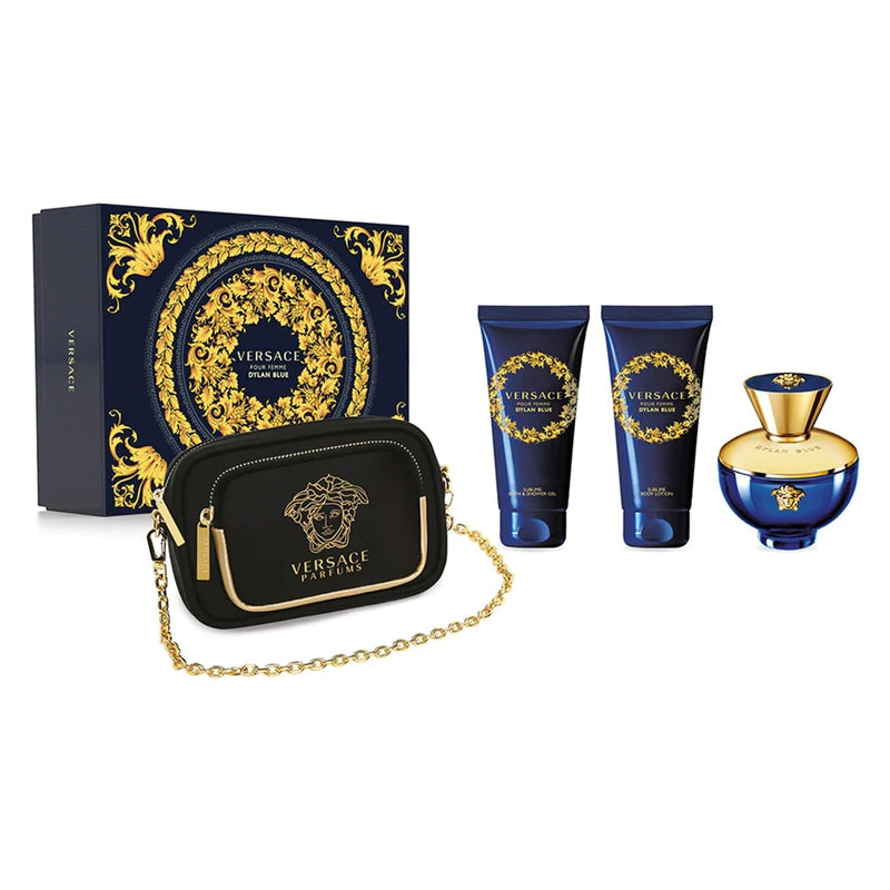 VERSACE DYLAN BLUE POUR FEMME EDP (W) / 4 PC SP 90 ML; SG 100 ML; BL 100 ML; CLUTCH